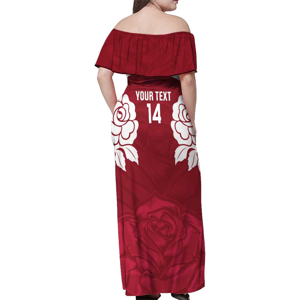 Custom England Rugby 2025 Family Matching Off Shoulder Maxi Dress and Hawaiian Shirt Go Champions Red Rose