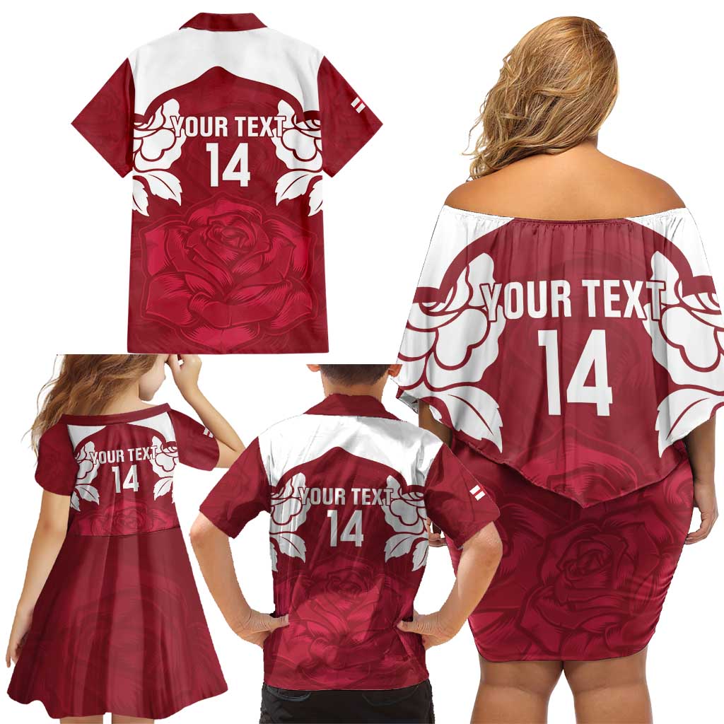 Custom England Rugby 2025 Family Matching Off Shoulder Short Dress and Hawaiian Shirt Go Champions Red Rose