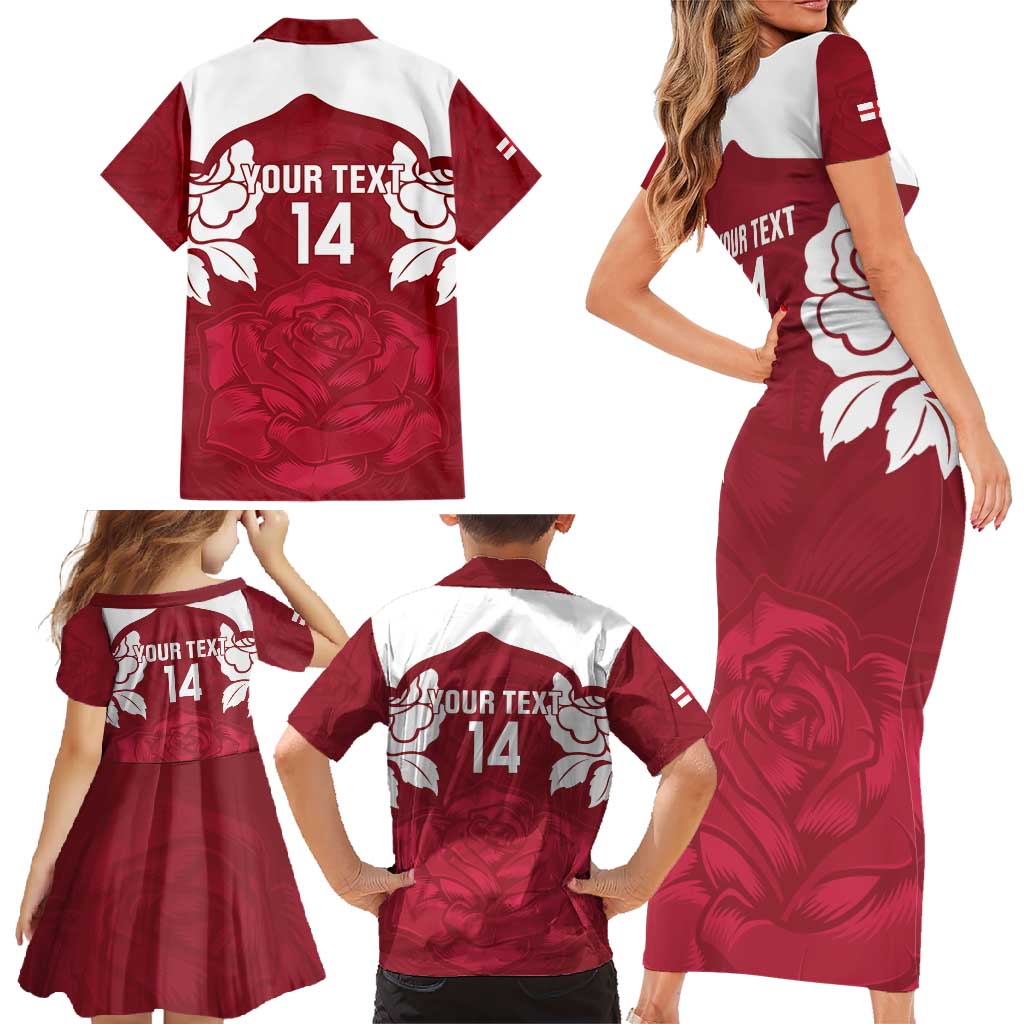 Custom England Rugby 2025 Family Matching Short Sleeve Bodycon Dress and Hawaiian Shirt Go Champions Red Rose