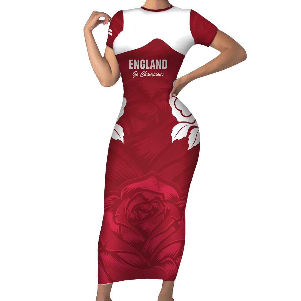 Custom England Rugby 2025 Family Matching Short Sleeve Bodycon Dress and Hawaiian Shirt Go Champions Red Rose