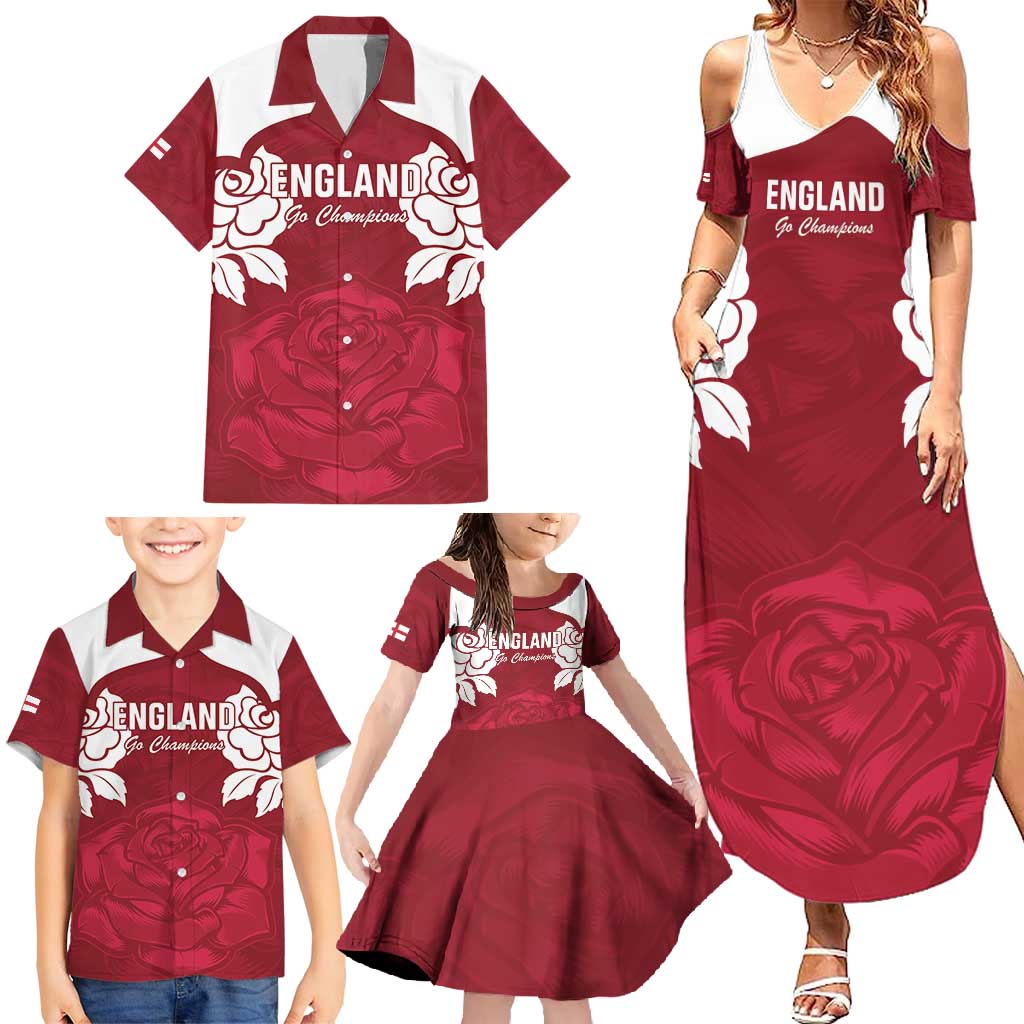 Custom England Rugby 2025 Family Matching Summer Maxi Dress and Hawaiian Shirt Go Champions Red Rose