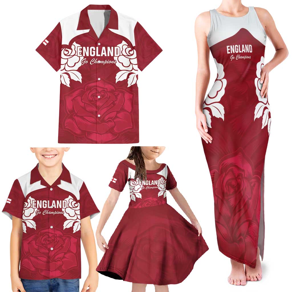 Custom England Rugby 2025 Family Matching Tank Maxi Dress and Hawaiian Shirt Go Champions Red Rose