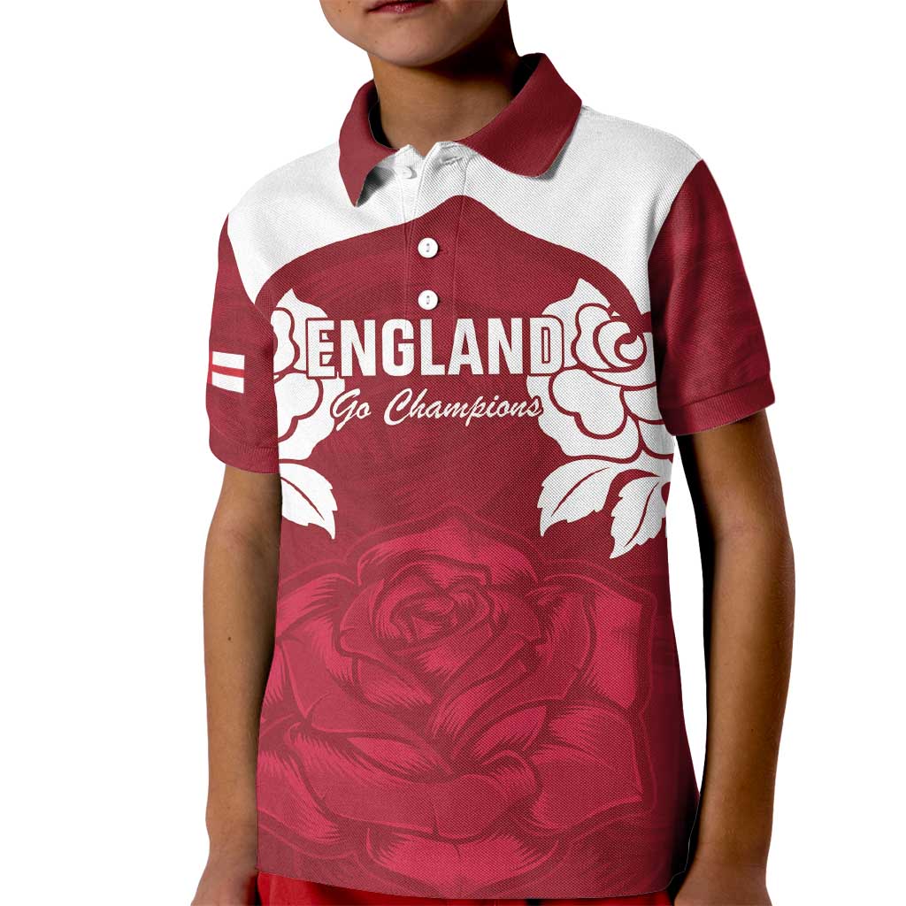 Custom England Rugby 2025 Kid Polo Shirt Go Champions Red Rose - Vibe Hoodie Shop