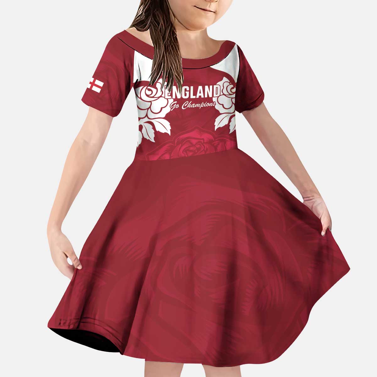 Custom England Rugby 2025 Kid Short Sleeve Dress Go Champions Red Rose - Vibe Hoodie Shop