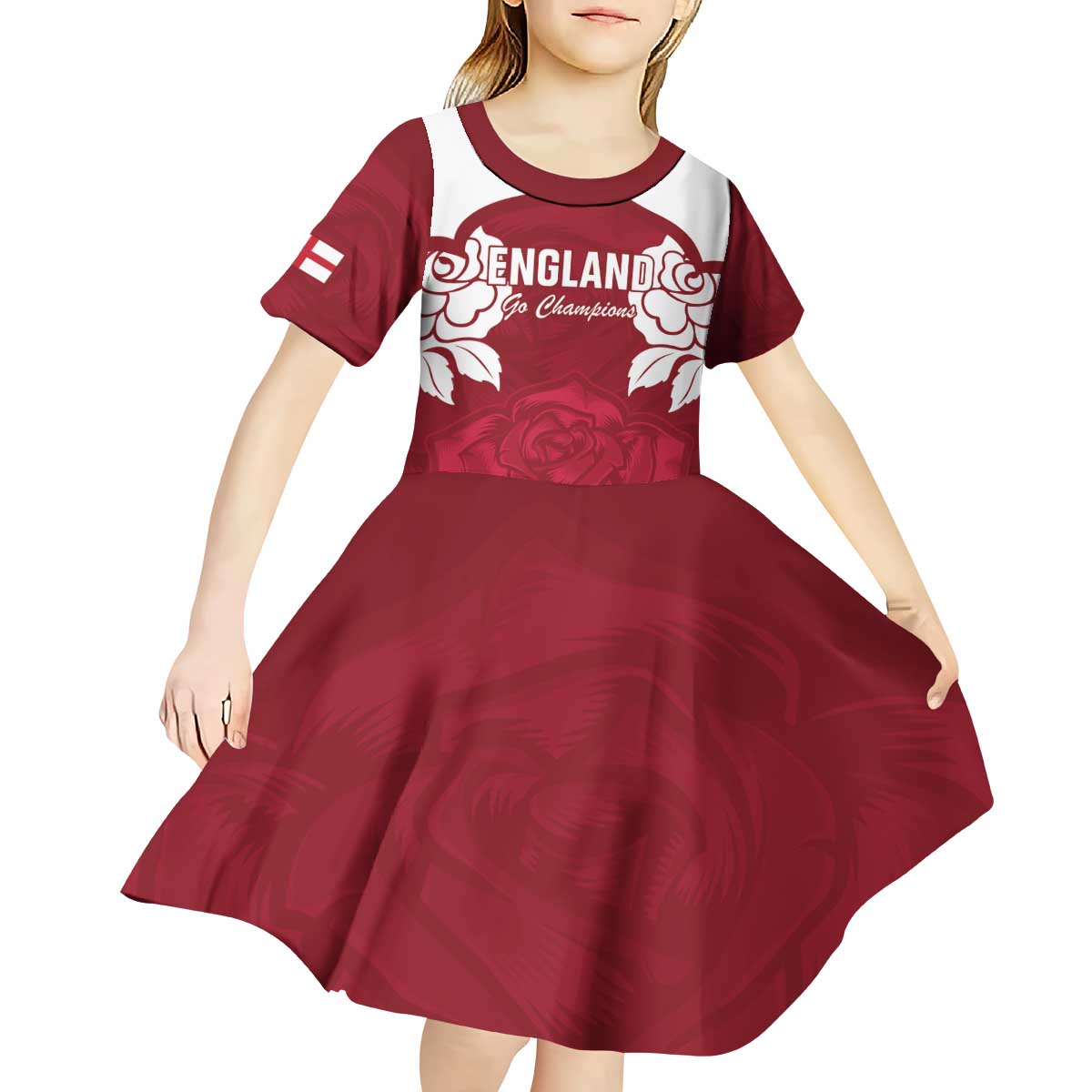 Custom England Rugby 2025 Kid Short Sleeve Dress Go Champions Red Rose - Vibe Hoodie Shop