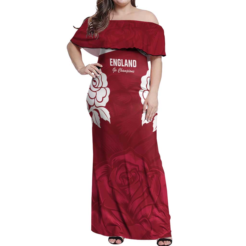 Custom England Rugby 2025 Off Shoulder Maxi Dress Go Champions Red Rose