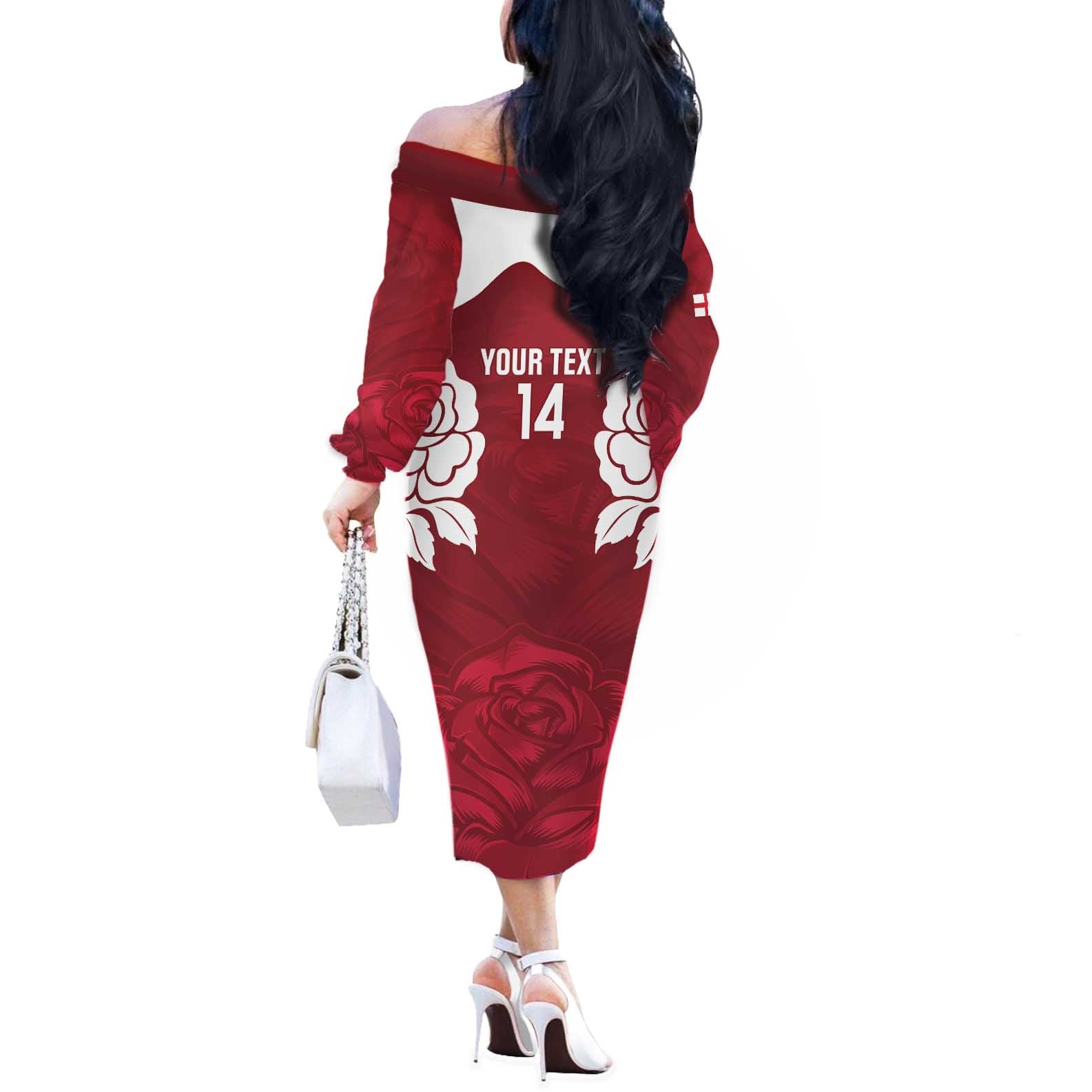 Custom England Rugby 2025 Off The Shoulder Long Sleeve Dress Go Champions Red Rose