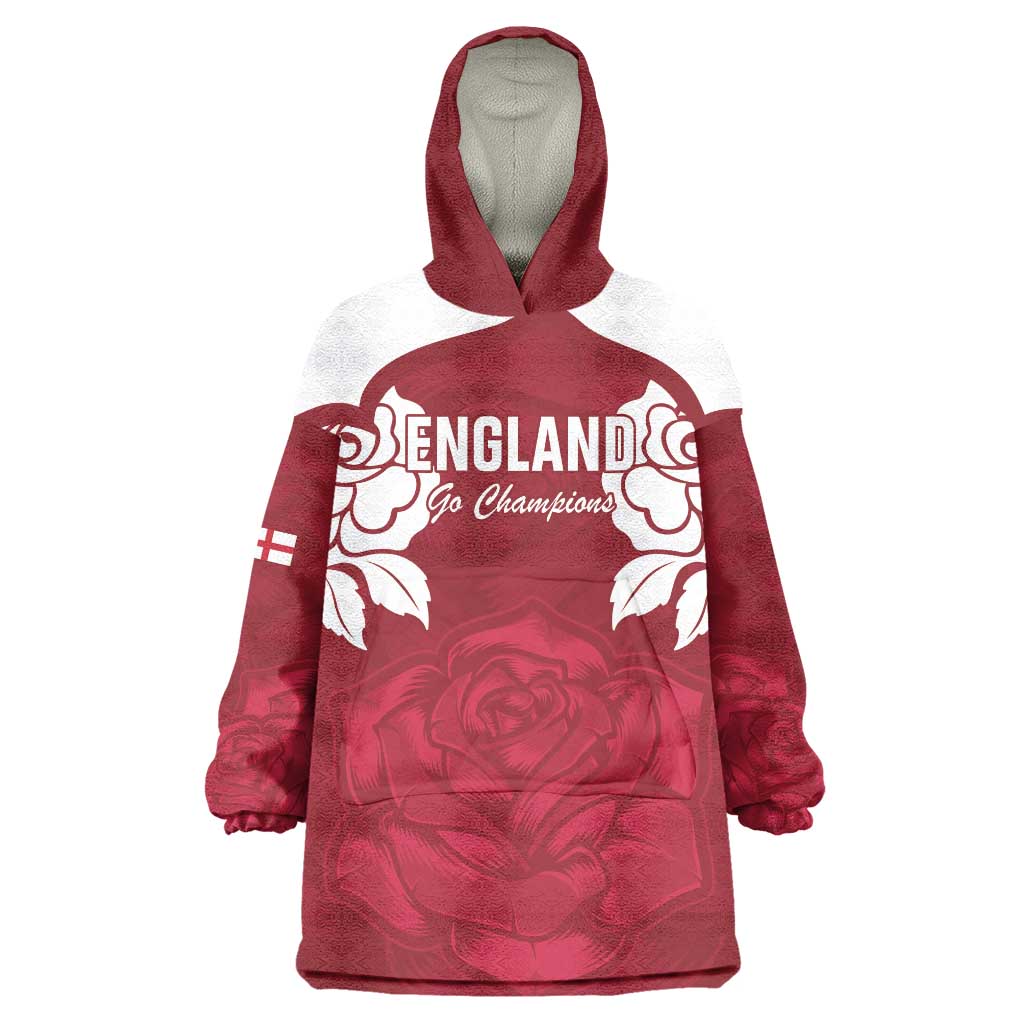 Custom England Rugby 2025 Wearable Blanket Hoodie Go Champions Red Rose - Vibe Hoodie Shop