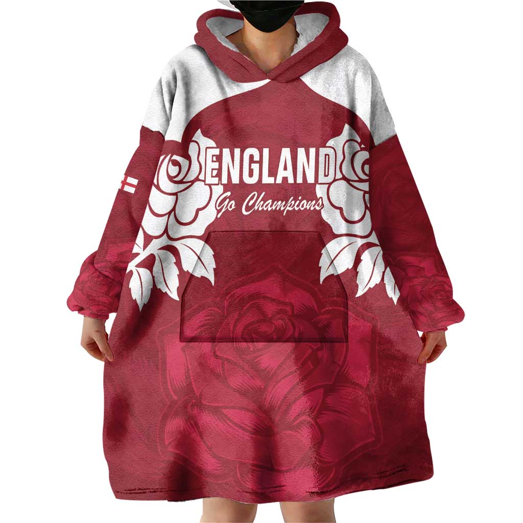 Custom England Rugby 2025 Wearable Blanket Hoodie Go Champions Red Rose - Vibe Hoodie Shop