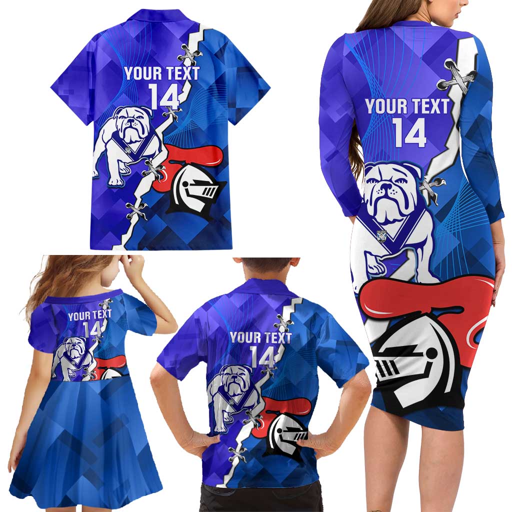 Custom Bulldogs And Knights Rugby 2025 Family Matching Long Sleeve Bodycon Dress and Hawaiian Shirt Dynamic Style