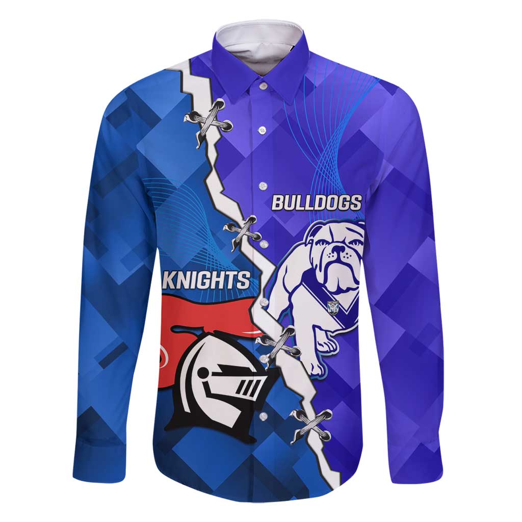 Custom Bulldogs And Knights Rugby 2025 Family Matching Long Sleeve Bodycon Dress and Hawaiian Shirt Dynamic Style