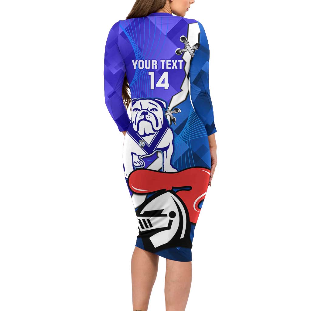 Custom Bulldogs And Knights Rugby 2025 Family Matching Long Sleeve Bodycon Dress and Hawaiian Shirt Dynamic Style