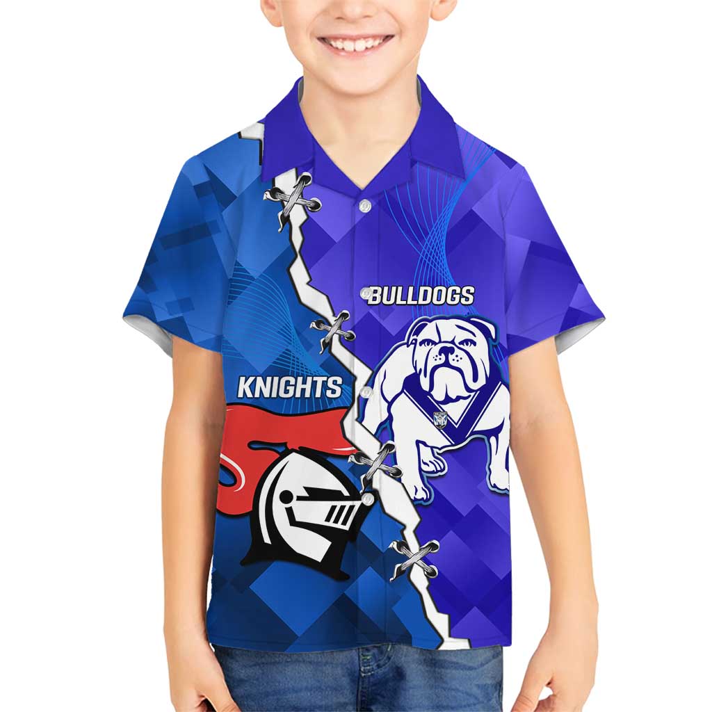 Custom Bulldogs And Knights Rugby 2025 Family Matching Long Sleeve Bodycon Dress and Hawaiian Shirt Dynamic Style