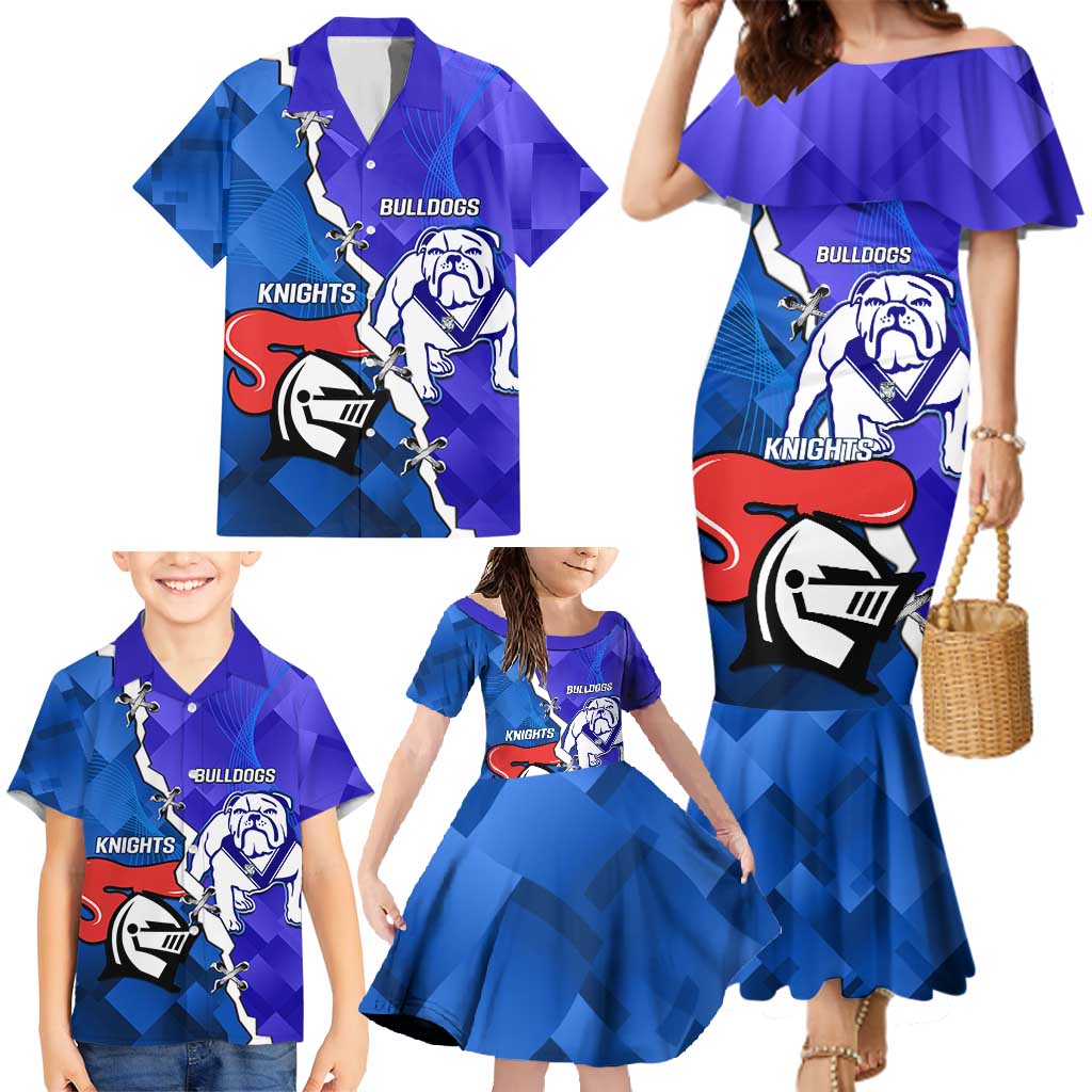 Custom Bulldogs And Knights Rugby 2025 Family Matching Mermaid Dress and Hawaiian Shirt Dynamic Style