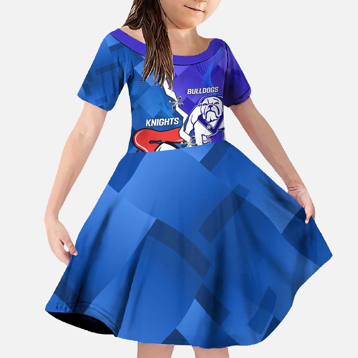 Custom Bulldogs And Knights Rugby 2025 Family Matching Off The Shoulder Long Sleeve Dress and Hawaiian Shirt Dynamic Style