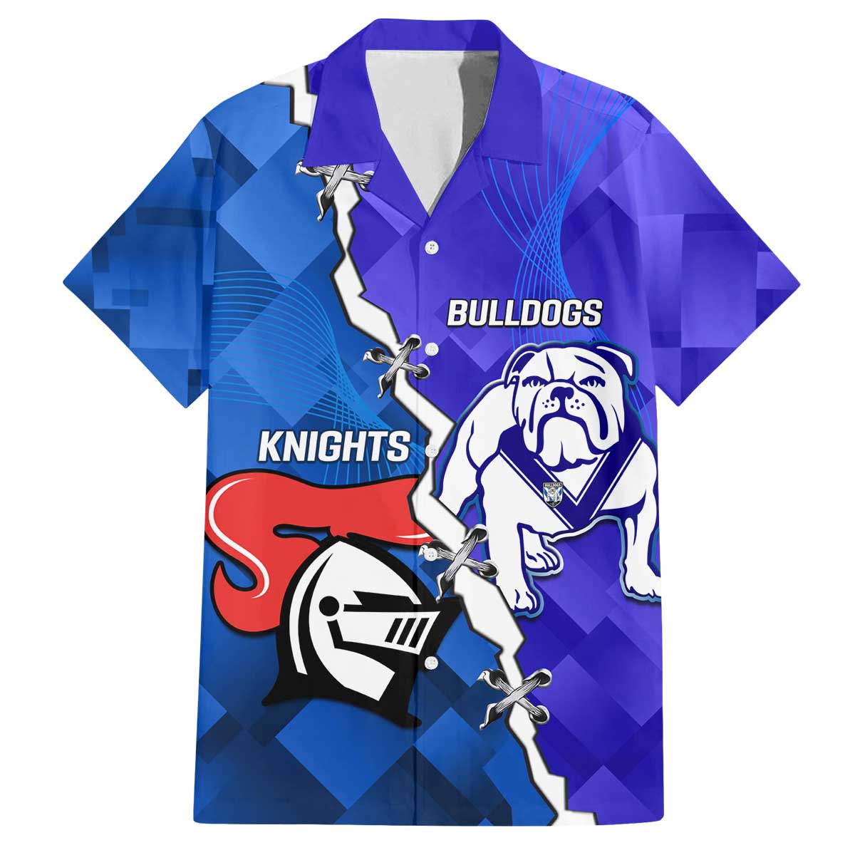 Custom Bulldogs And Knights Rugby 2025 Family Matching Off The Shoulder Long Sleeve Dress and Hawaiian Shirt Dynamic Style