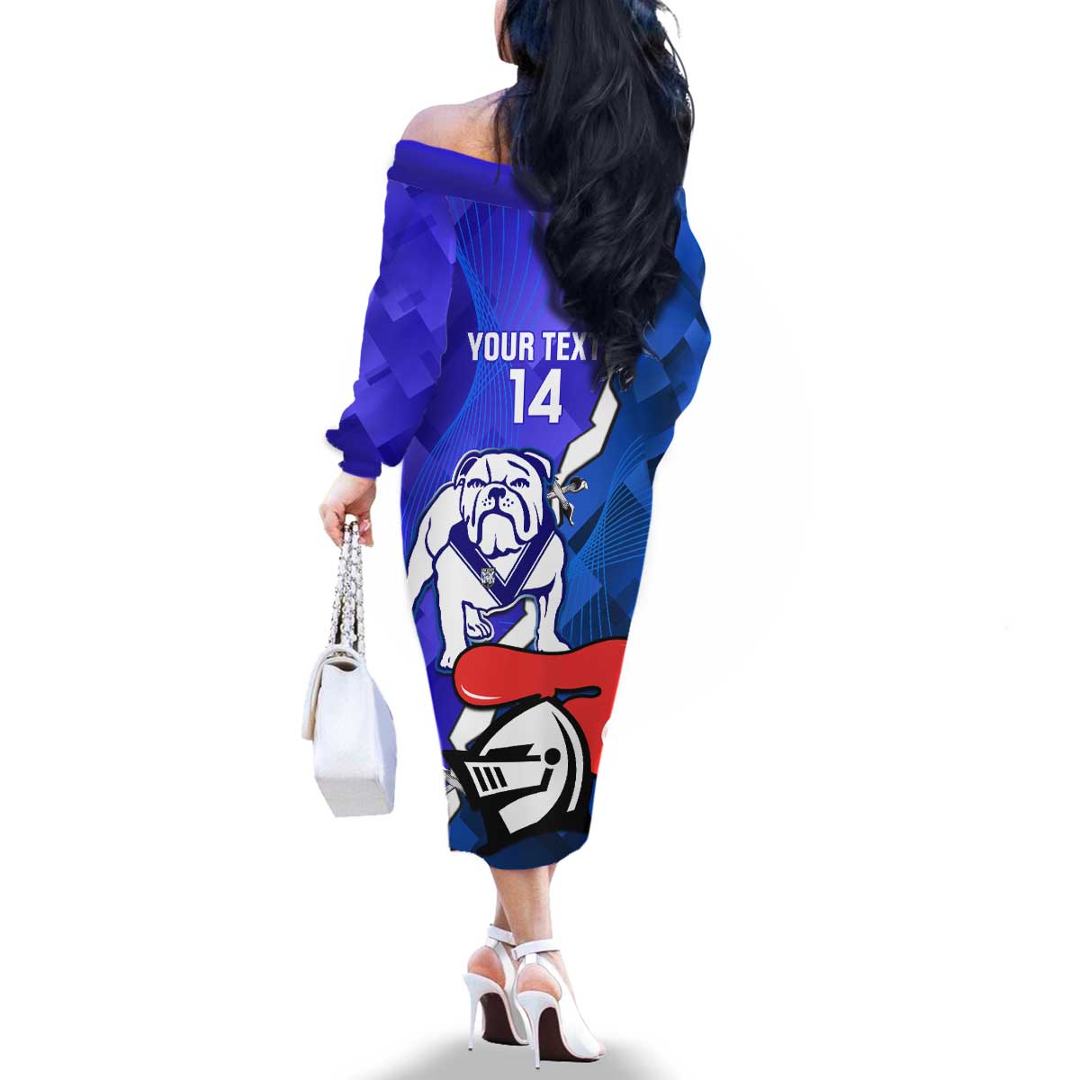 Custom Bulldogs And Knights Rugby 2025 Family Matching Off The Shoulder Long Sleeve Dress and Hawaiian Shirt Dynamic Style