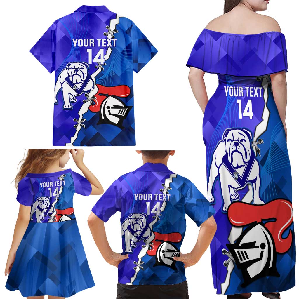 Custom Bulldogs And Knights Rugby 2025 Family Matching Off Shoulder Maxi Dress and Hawaiian Shirt Dynamic Style