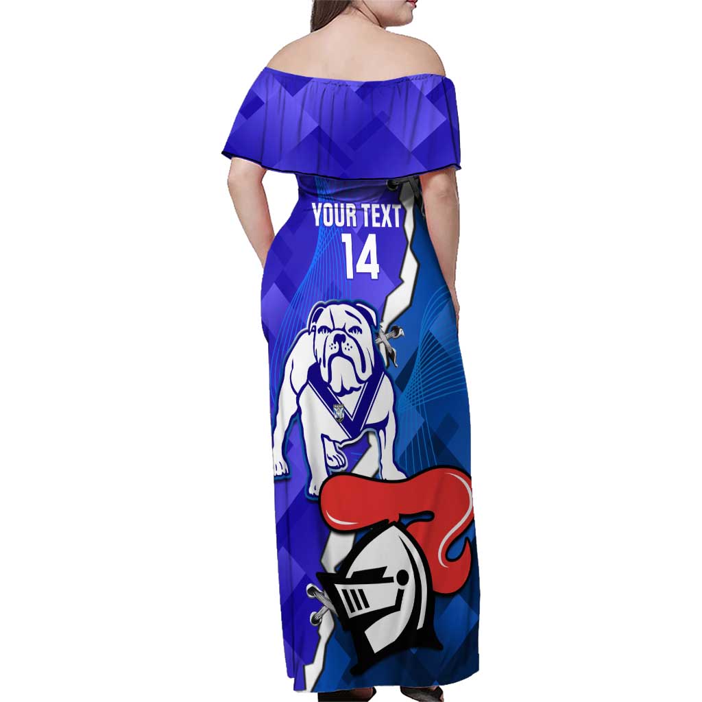 Custom Bulldogs And Knights Rugby 2025 Family Matching Off Shoulder Maxi Dress and Hawaiian Shirt Dynamic Style