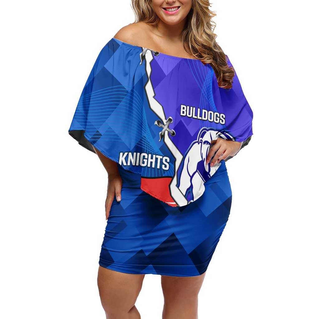 Custom Bulldogs And Knights Rugby 2025 Family Matching Off Shoulder Short Dress and Hawaiian Shirt Dynamic Style