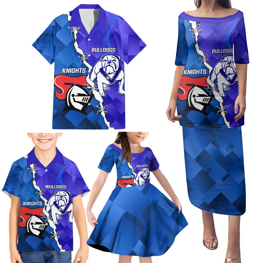 Custom Bulldogs And Knights Rugby 2025 Family Matching Puletasi and Hawaiian Shirt Dynamic Style