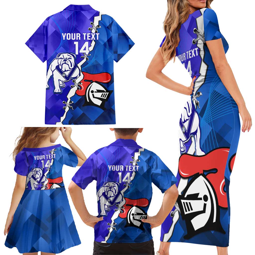 Custom Bulldogs And Knights Rugby 2025 Family Matching Short Sleeve Bodycon Dress and Hawaiian Shirt Dynamic Style