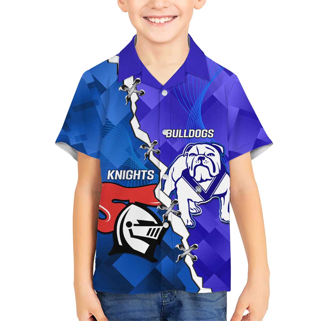 Custom Bulldogs And Knights Rugby 2025 Family Matching Short Sleeve Bodycon Dress and Hawaiian Shirt Dynamic Style