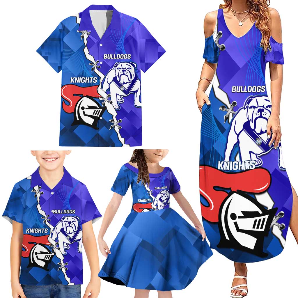 Custom Bulldogs And Knights Rugby 2025 Family Matching Summer Maxi Dress and Hawaiian Shirt Dynamic Style