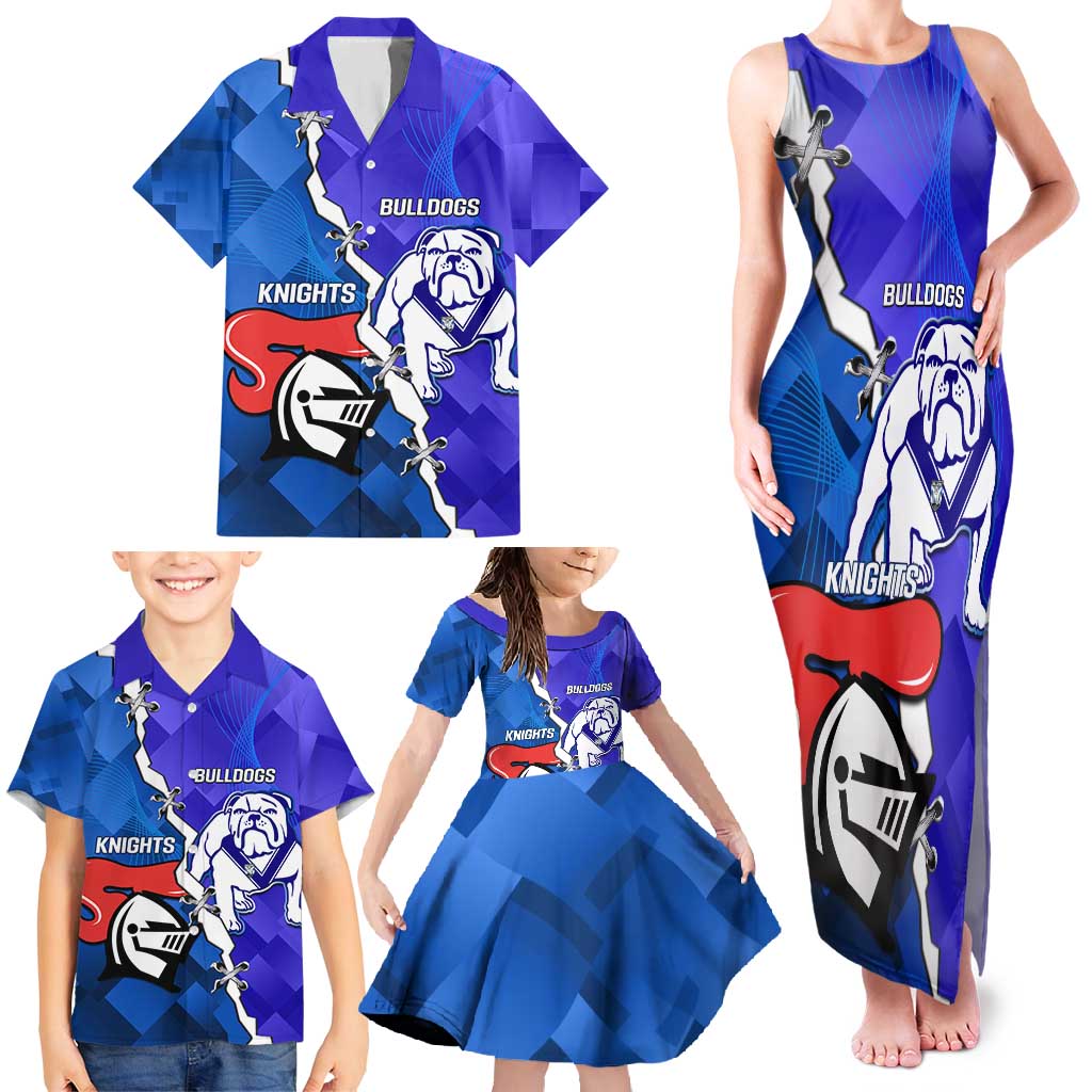 Custom Bulldogs And Knights Rugby 2025 Family Matching Tank Maxi Dress and Hawaiian Shirt Dynamic Style