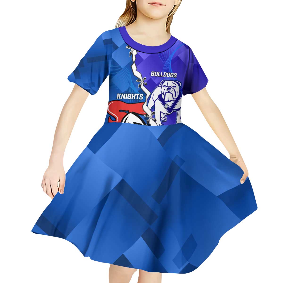 Custom Bulldogs And Knights Rugby 2025 Kid Short Sleeve Dress Dynamic Style - Vibe Hoodie Shop