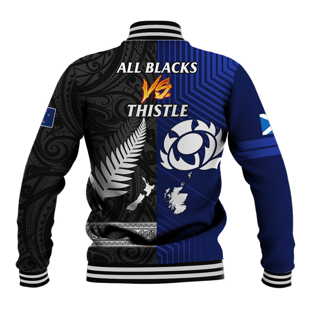 New Zealand and Scotland Rugby Baseball Jacket All Black Maori With Thistle Together - Vibe Hoodie Shop