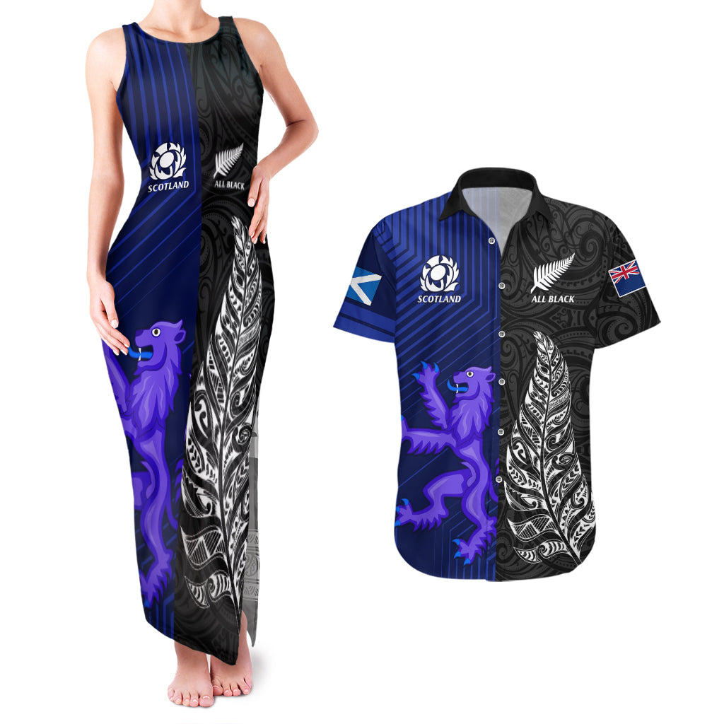 new-zealand-and-scotland-rugby-couples-matching-tank-maxi-dress-and-hawaiian-shirt-all-black-maori-with-thistle-together