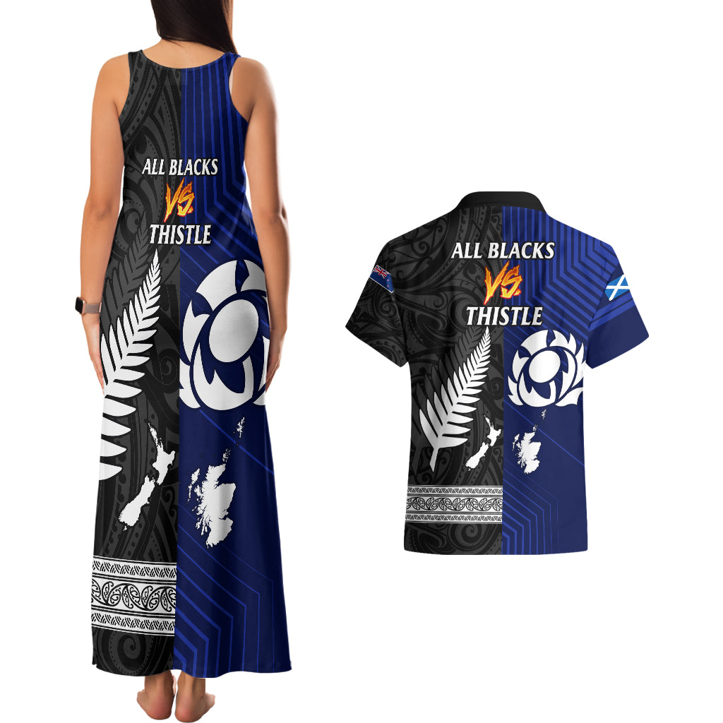 new-zealand-and-scotland-rugby-couples-matching-tank-maxi-dress-and-hawaiian-shirt-all-black-maori-with-thistle-together