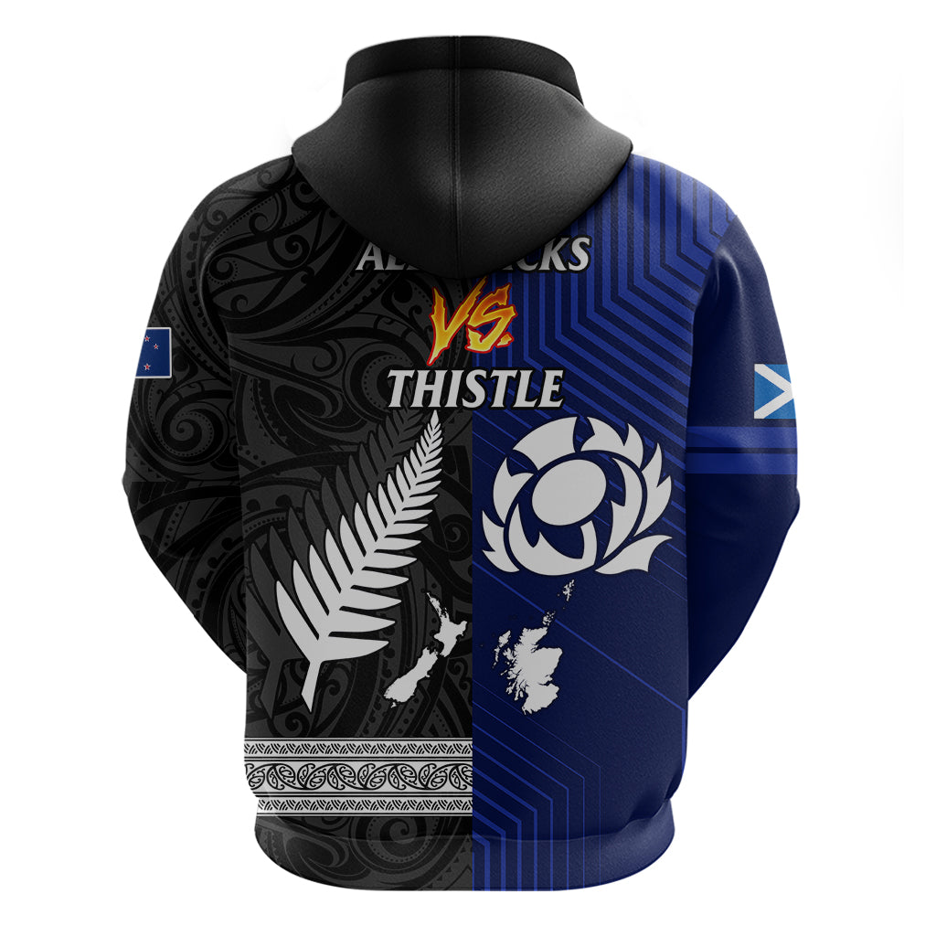 New Zealand and Scotland Rugby Hoodie All Black Maori With Thistle Together - Vibe Hoodie Shop