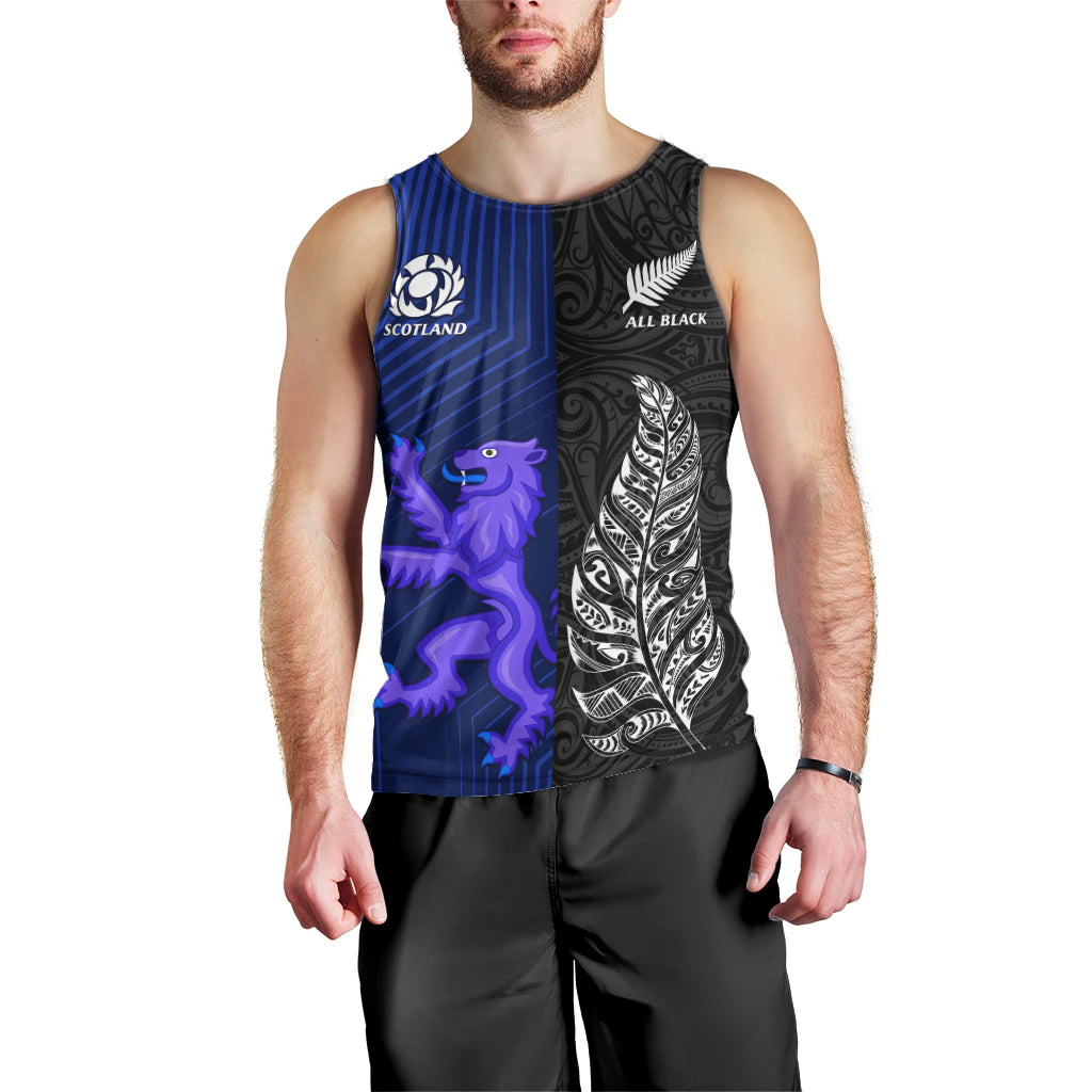 New Zealand and Scotland Rugby Men Tank Top All Black Maori With Thistle Together - Vibe Hoodie Shop