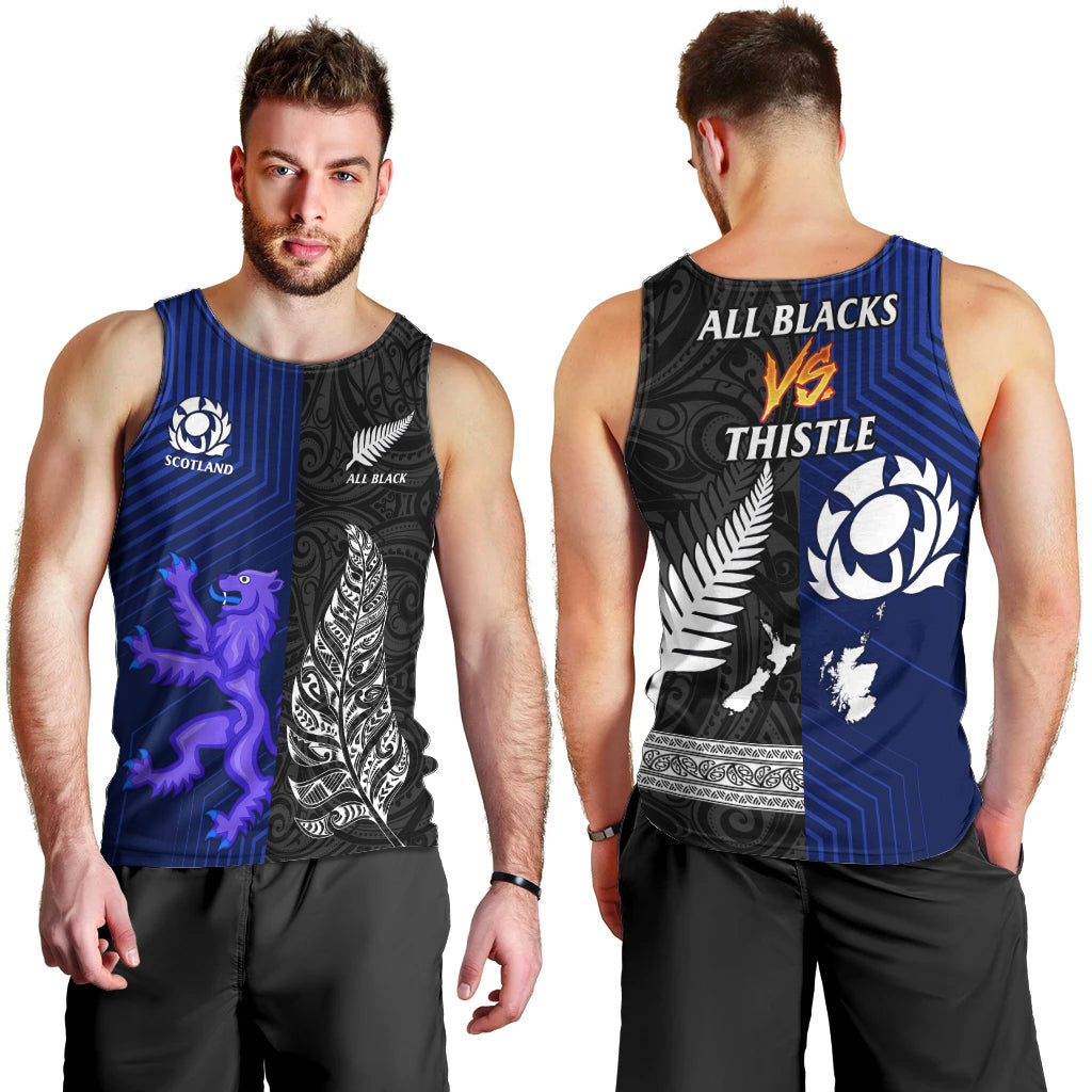 New Zealand and Scotland Rugby Men Tank Top All Black Maori With Thistle Together - Vibe Hoodie Shop