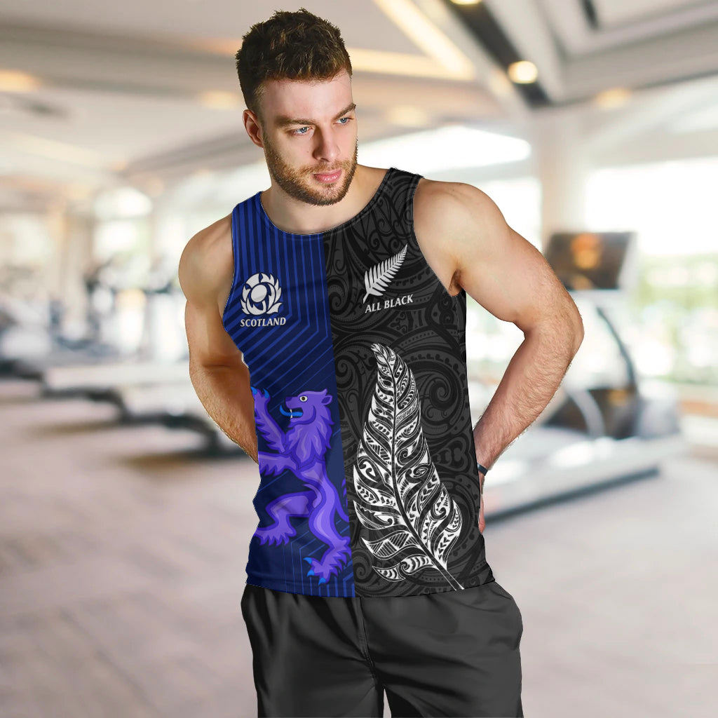 New Zealand and Scotland Rugby Men Tank Top All Black Maori With Thistle Together - Vibe Hoodie Shop