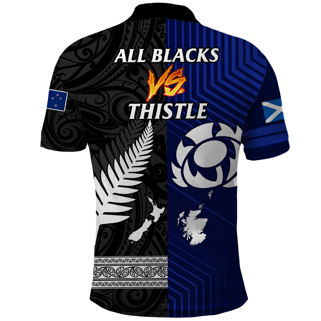 New Zealand and Scotland Rugby Polo Shirt All Black Maori With Thistle Together - Vibe Hoodie Shop