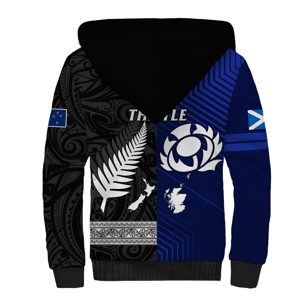 New Zealand and Scotland Rugby Sherpa Hoodie All Black Maori With Thistle Together - Vibe Hoodie Shop