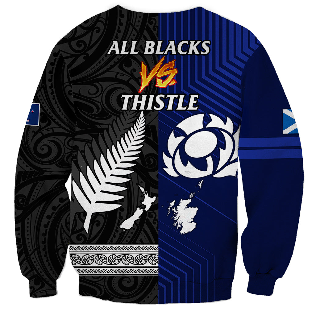 New Zealand and Scotland Rugby Sweatshirt All Black Maori With Thistle Together - Vibe Hoodie Shop