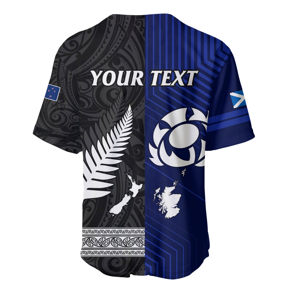Personalised New Zealand and Scotland Rugby Baseball Jersey All Black Maori With Thistle Together - Vibe Hoodie Shop