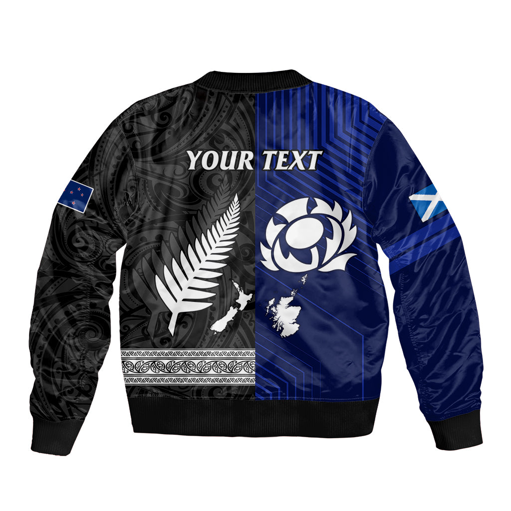 Personalised New Zealand and Scotland Rugby Bomber Jacket All Black Maori With Thistle Together - Vibe Hoodie Shop
