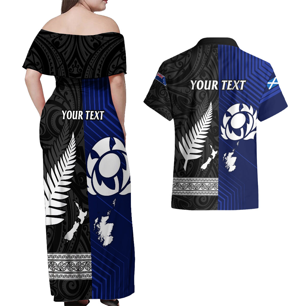 personalised-new-zealand-and-scotland-rugby-couples-matching-off-shoulder-maxi-dress-and-hawaiian-shirt-all-black-maori-with-thistle-together