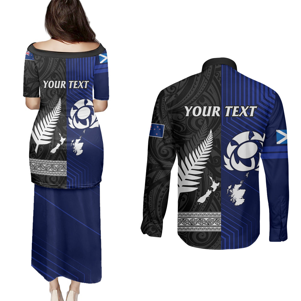 personalised-new-zealand-and-scotland-rugby-couples-matching-puletasi-dress-and-long-sleeve-button-shirts-all-black-maori-with-thistle-together