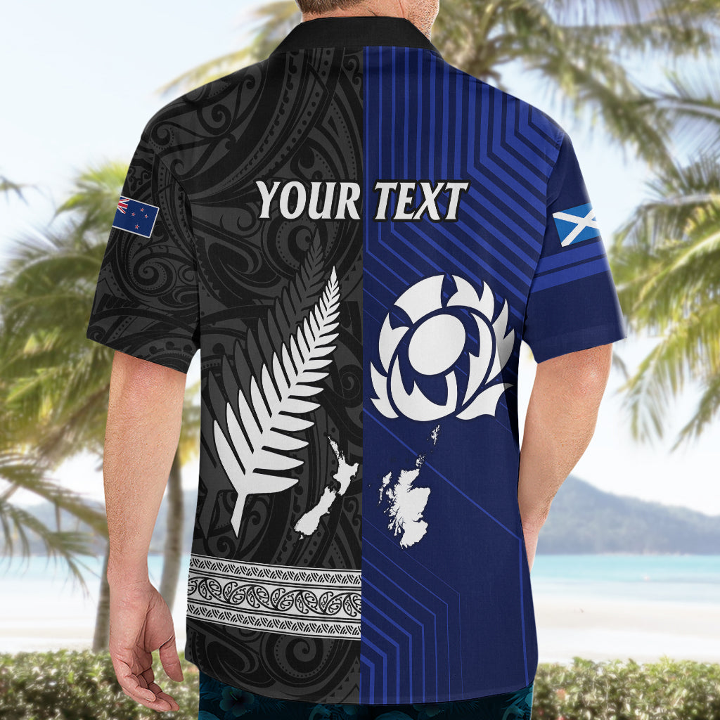 Personalised New Zealand and Scotland Rugby Hawaiian Shirt All Black Maori With Thistle Together - Vibe Hoodie Shop