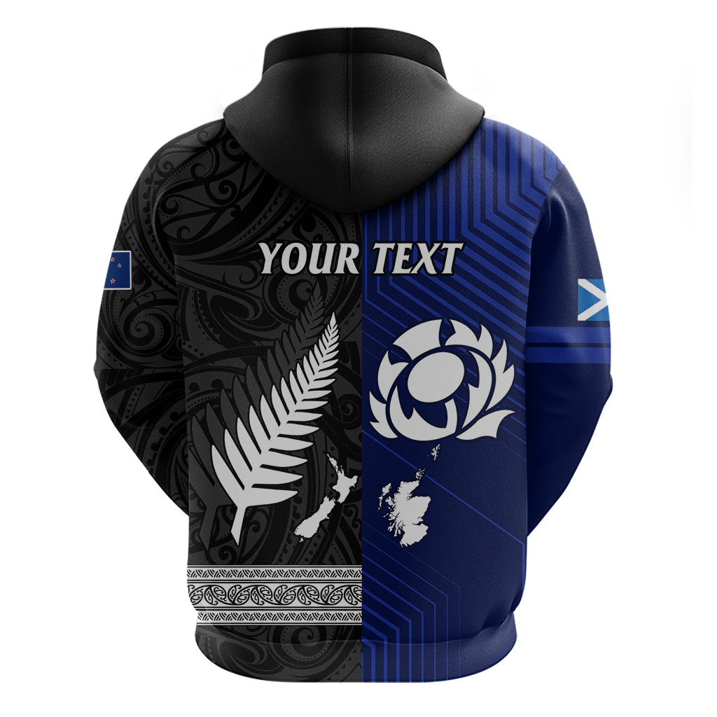 Personalised New Zealand and Scotland Rugby Hoodie All Black Maori With Thistle Together - Vibe Hoodie Shop