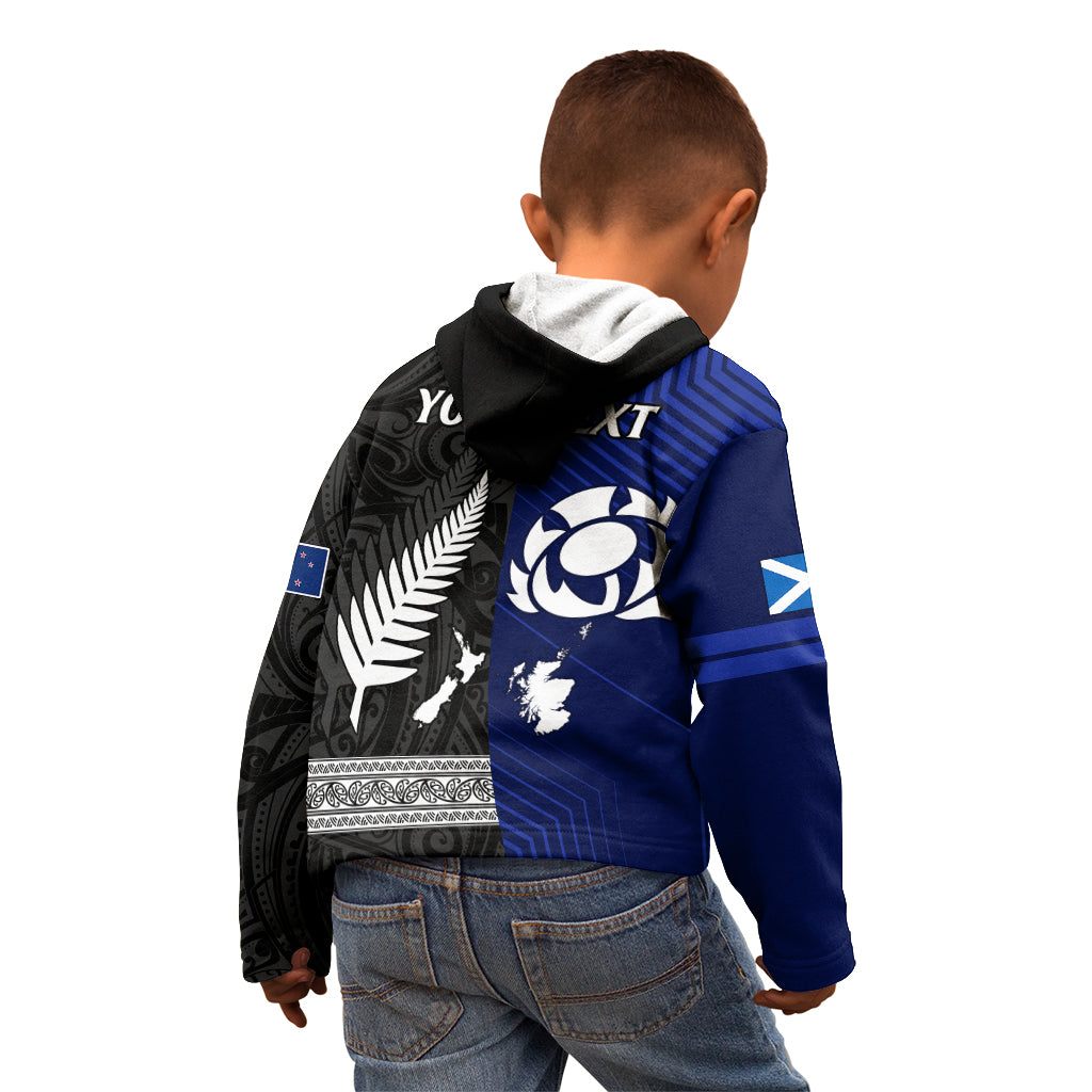 Personalised New Zealand and Scotland Rugby Kid Hoodie All Black Maori With Thistle Together - Vibe Hoodie Shop