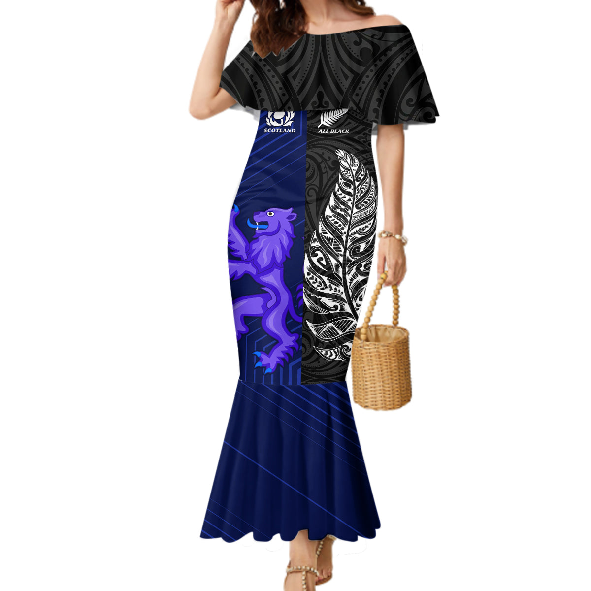 personalised-new-zealand-and-scotland-rugby-mermaid-dress-all-black-maori-with-thistle-together