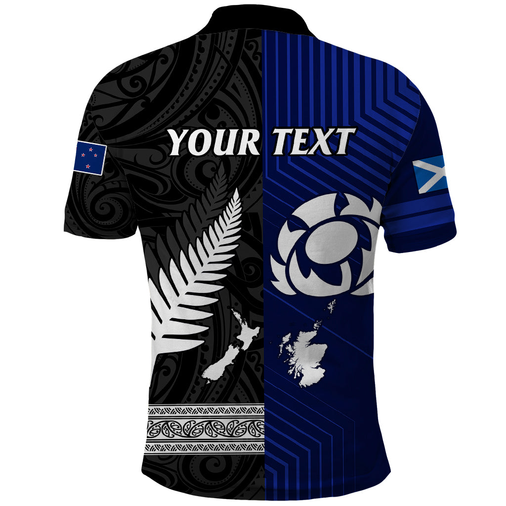Personalised New Zealand and Scotland Rugby Polo Shirt All Black Maori With Thistle Together - Vibe Hoodie Shop