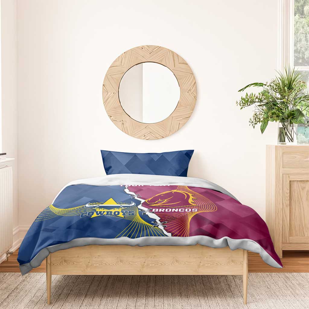 Custom Cowboys And Broncos Rugby Bedding Set Dynamic Style - Vibe Hoodie Shop